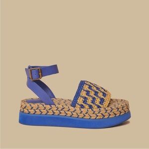 Farm Rio Navy Blue Crochet Flatform Espadrilles Platform Sandals